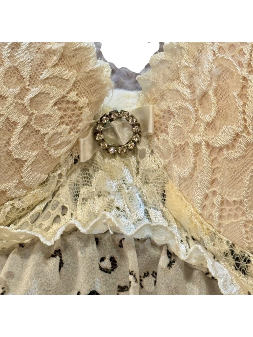 Seductive Wear by Cinema Etoile Cream Floral Brocade Babydoll Top Coquette Sz L - Picture 4 of 9